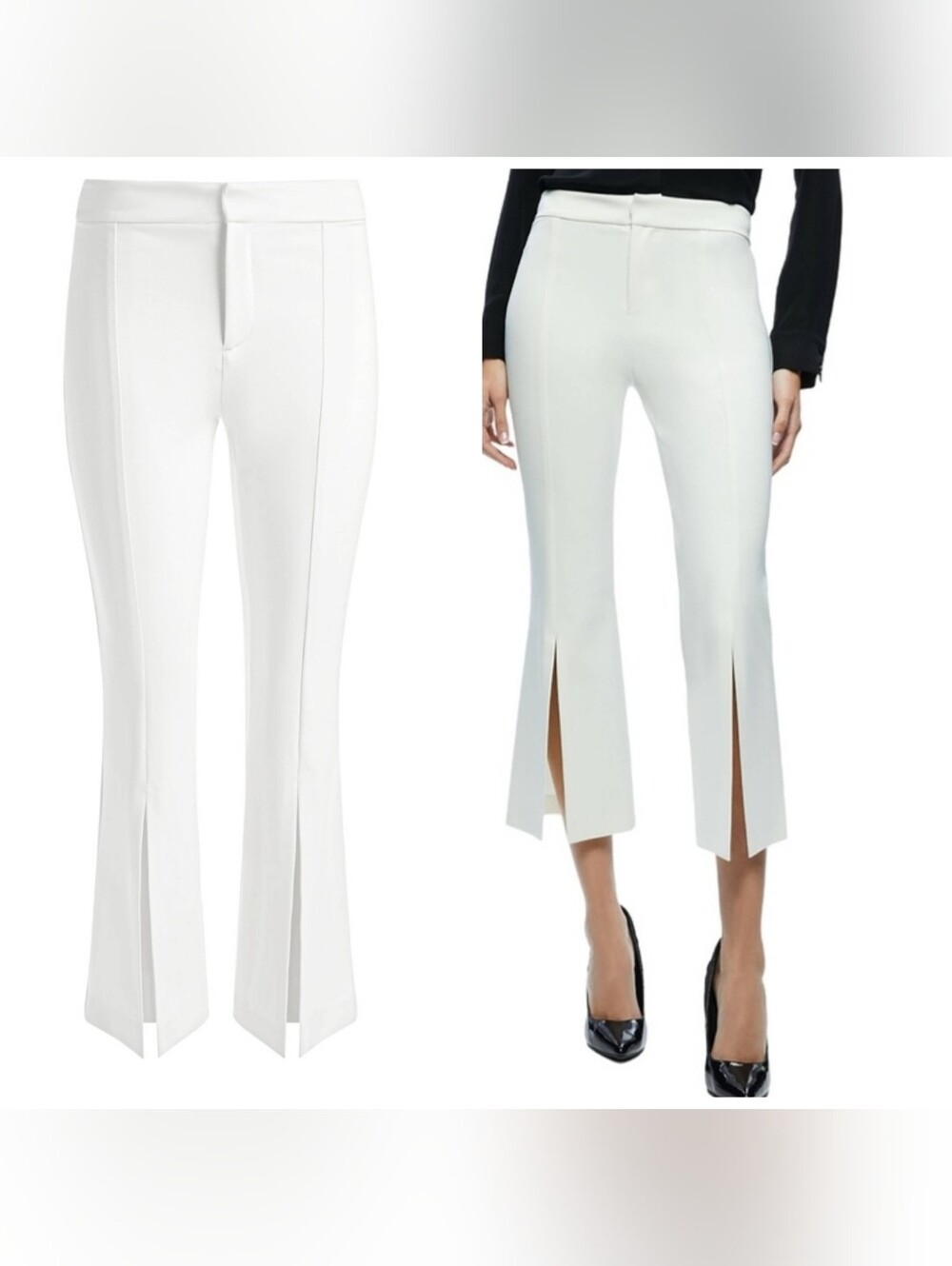 Alice + Olivia Walker Off White Slit Hem Cropped Pants size 4 - Picture 6 of 15